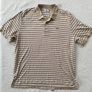 Lacoste Mens 6 Polo Shirt Tan Striped Short Sleeve Crocodile Logo - Small Holes